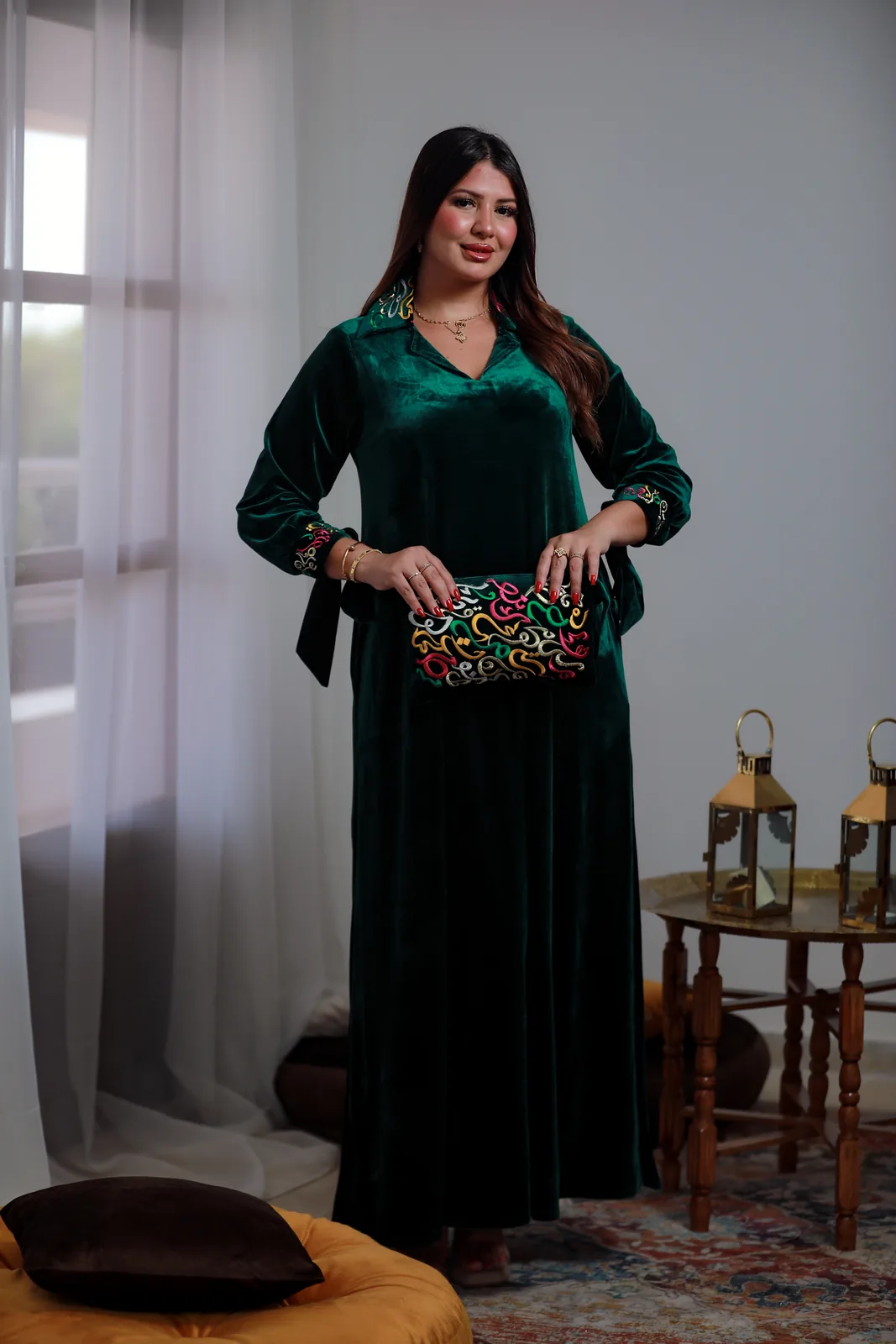 جبة قطيفة Vert Émeraude كود 38