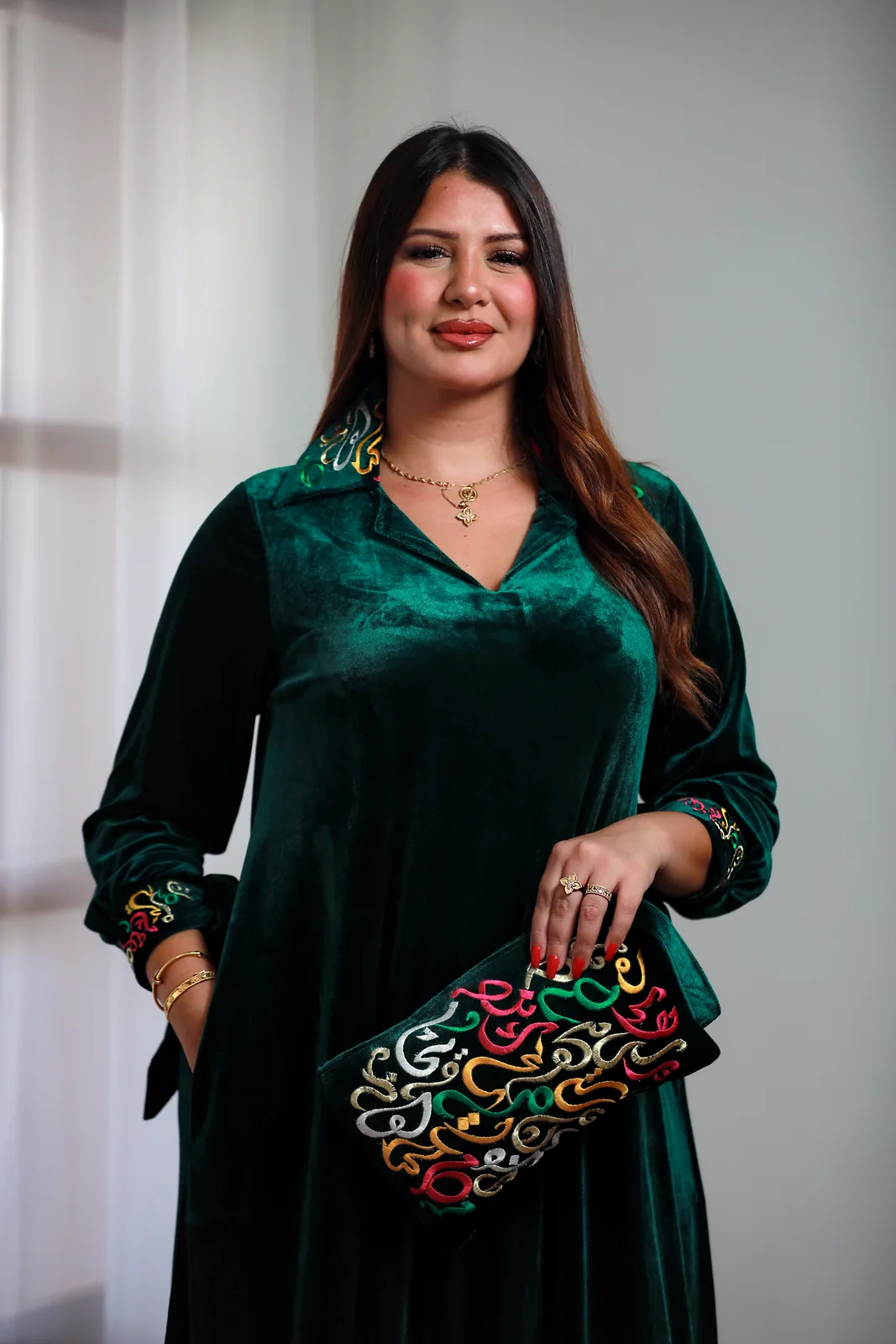 جبة قطيفة Vert Émeraude كود 38